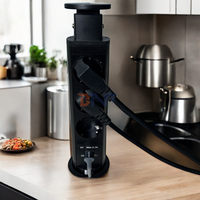 Prise de courant escamotable ronde pour plan de travail de cuisine avec prises USB et prises secteur