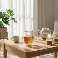 Mug à café en verre borosilicate haute qualité, à double paroi, personnalisé, écologique, avec poignée, capacité 300 ml