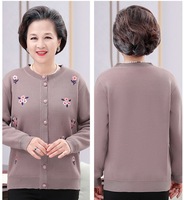 Veste brodée pour femmes d'âge mûr, pull d'automne pour grand-mère, cardigan rembourré et épaissi, veste pour personnes âgées, pull pour maman