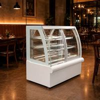 Lemari Display Pemanas Makanan Kaca Lengkung Komersial 220V, Showcase Roti Berpemanas dengan Rak Kaca Temper
