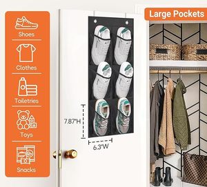 <b>Narrow</b> Over the Door Wall Shoe Organizer Small Hanging Shoe Rack for Closet with Clear Mesh Pocket for Bathroom Pantry Camping - Product Image 4