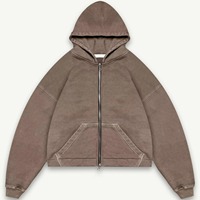 Hoodie personnalisé pour homme 480 g/m² en molleton bouclette épais vierge, coupe oversize, épaules tombantes, coupe courte et carrée, entièrement zippé
