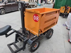 Carretilla de mano de acero naranja con ruedas neumáticas y elevación mecánica para uso en construcción - Product Image 4
