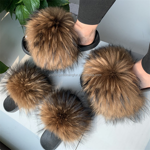 Pantoufles en fourrure de <span class=keywords><strong>renard</strong></span> véritable, pour enfants et adultes, style maman et moi, tendance, nouvelle collection - Product Image 3