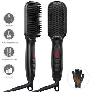 LED Ceramic Hair Straightener Brush Electric Anti-Scald Hot <b>Comb</b> Temperature Display for Beard Hair Styling Home Use - Product Image 4