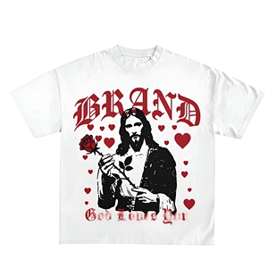Camiseta de Hombre con Estampado de Rosas de Jesucristo, Manga Corta, Corte Regular, Cuello Redondo, Algodón Jersey de 200 Gramos, Tejido Liso - Product Image 1