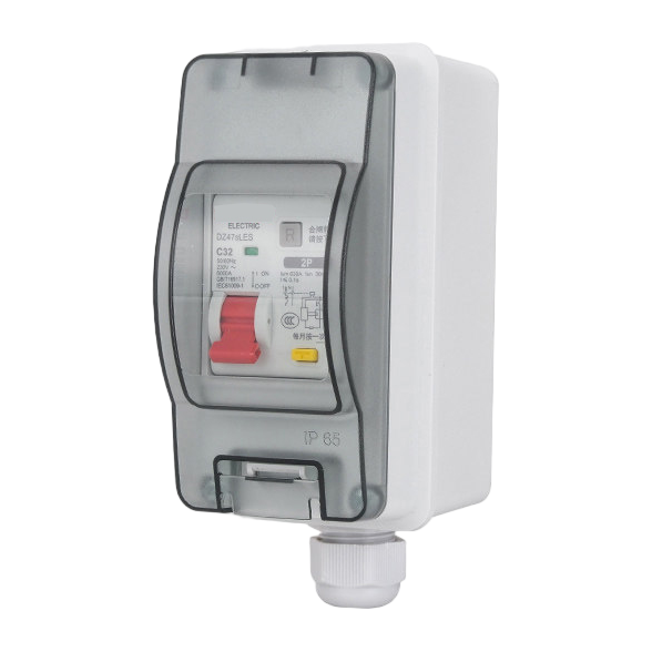 Caja de protección de 2 posiciones + Dispositivo de corriente residual (DCR) de 2 polos