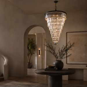 Contemporary Tiered Cone Crystal Pendant <b>Light</b> Matte Black Metal Frame <b>Chandelier</b> For Villa Entrance Interior Fixture - Product Image 4