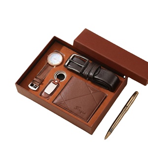 Custom Logo Men's 4pcs Business <b>Gift</b> Set with Watch Leather Wallet Belt Ideal <b>for</b> Father's Day Valentine's Day - Product Image 3