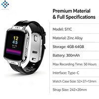 Montre connectée S11C avec enregistreur vocal, enregistrement à une touche, activation vocale, horodatage, compteur de pas pour les réunions d'affaires et le travail de bureau