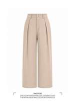 Pantalon plissé décontracté taille haute ample à jambe large uni pour femme, idéal pour le bureau au printemps