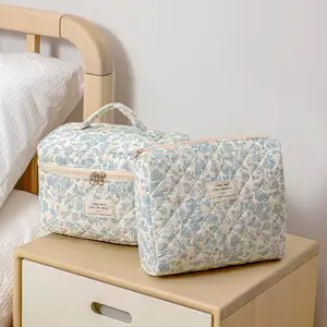 Bolsas de maquillaje con patrón de flores elegantes, bolsas de almacenamiento de cosméticos portátiles de gran capacidad, organizador de maquillaje con cremallera para uso en viajes