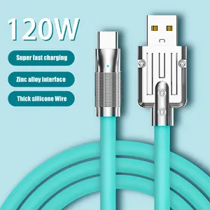 120 Вт супер быстрый зарядный кабель металлический цинковый сплав жидкий силикон USB Type-C зарядный кабель для передачи данных для Android