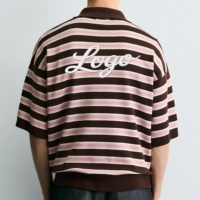 Polo en maille rayé rétro pour homme, logo brodé personnalisé, polo pour homme en maille vintage, pull polo pour homme