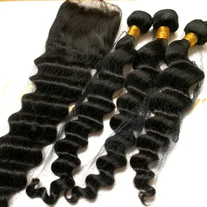 Vendedores de cabello virgen brasileño, productos de Cabello 100% Natural con cierre, alta calidad, venta al por mayor