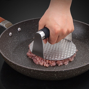 Prensa para hamburguesas Manual de acero inoxidable, mango resistente al calor, prensa para parrilla de hamburguesas aplastada de Metal para cocinar y barbacoa - Product Image 1