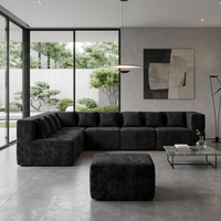 Canapé d'angle modulable moderne en forme de L avec rembourrage en mousse, ottoman et repose-pieds, personnalisable, trois places pour salon