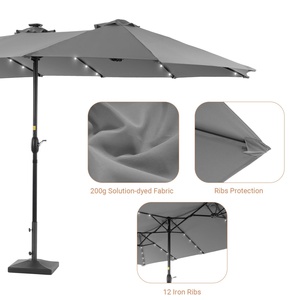 15ft Double-Sided Patio <b>Umbrella</b> with Hand Crank 48 LED 12 Ribs Outdoor <b>Umbrella</b> with Wind-Resistant Design - Product Image 2