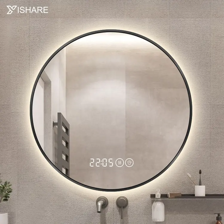 Yizyishare — miroir de salle de bains rond LED, Style moderne et populaire, cadre en alliage d'aluminium, meuble de rangement, Anti-buée, avec rétro-éclairage