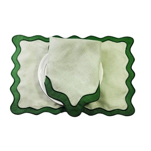Hot Selling Color Block Organic Fabric Double Scalloped Embroidered Edge <b>Table</b> <b>Cloth</b> <b>Linen</b> Napkin Placemat for Hotel Wedding - Product Image 3