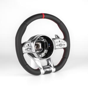 Volant sport en cuir perforé à fond plat avec couvercle de klaxon et palettes de changement de vitesse pour Mercedes A200 B200 C260 E300 <span class=keywords><strong>GLC</strong></span> GLE GLK - Product Image 1