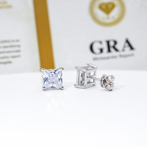 Boucles d'oreilles carrées en promotion, diamants moissanite VVS, plaqué or, argent sterling 925, testeur de diamants inclus, style diamant tendance, unisexe - Product Image 4