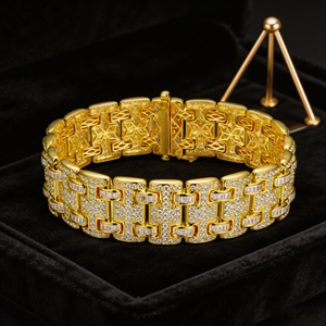 Luxury 10K/14K Solid Gold Diamond <b>Bracelet</b> <b>Baguette</b> Cut Geometric Chain Link Men's Jewelry - Product Image 4