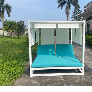 سرير نهاري خارجي من الألومنيوم المصقول بمظلة كبيرة للفنادق ، حمام سباحة للحديقة مقاوم للماء ، سرير نهاري مزدوج مربع من الألومنيوم المصقول - Product Image 2