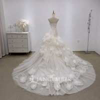 Robe de mariée sirène magnifique Jancember JJ161 avec corsage fleuri en organza 3D et jupe asymétrique drapée pour la mariée