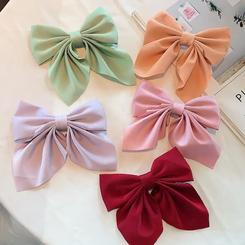 Manufacturer Super Large Satin Fabric Hairpin Pure Color Duck Beak Clip Women Hair Accessories Butterfly Bow Hair Clips for Girl