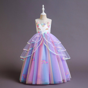 Vestido de niña con apliques de flores de unicornio, vestidos de princesa para niños, disfraz para fiesta de cumpleaños y boda, vestido Formal de noche - Product Image 4