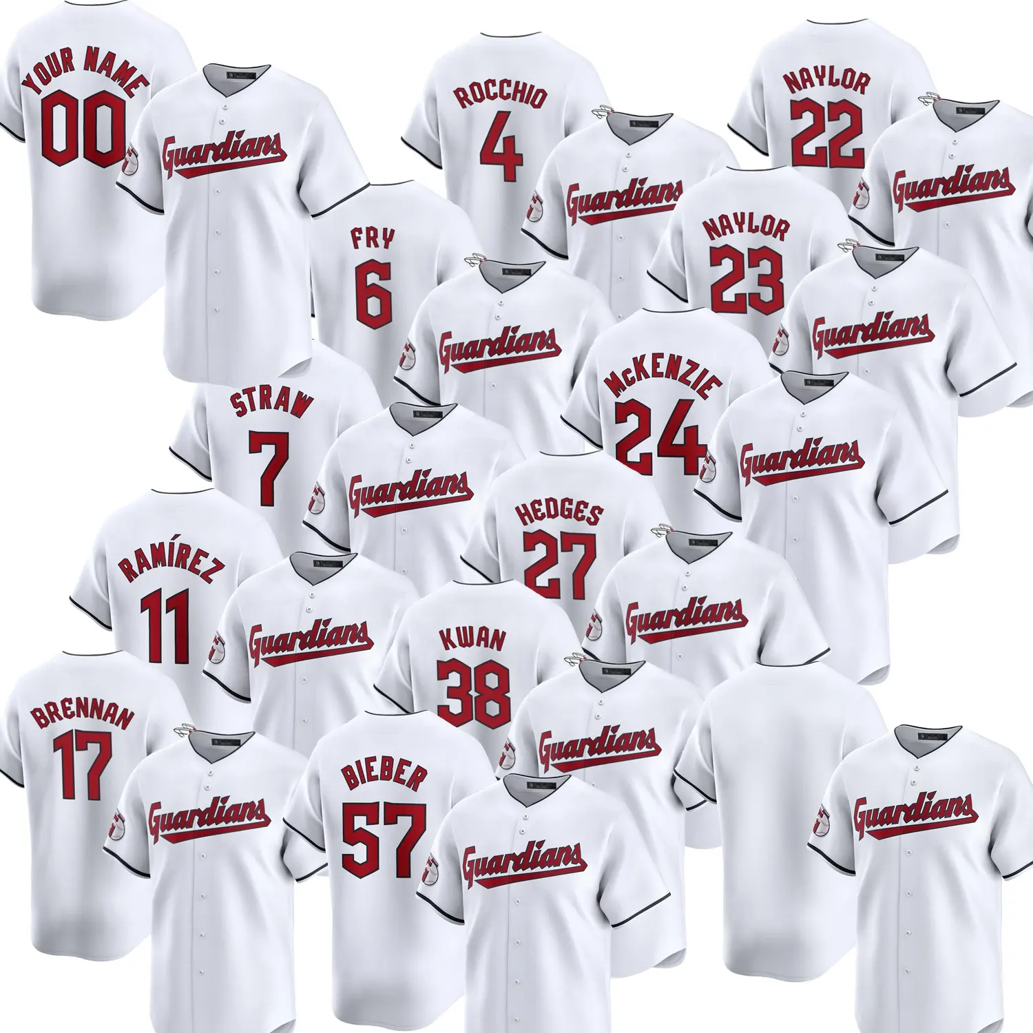 2024 Hommes Cleveland Guardians Home Limited Jersey Chemises de baseball blanches personnalisées