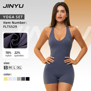 Wholesale Custom Soft Nylon Spandex Halter Yoga Playsuit, Seamless Skinny Workout Romper For Women Gym Fitness Sports Yoga Wear