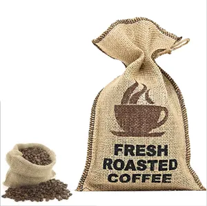 Großhandel Mini-Sauftasche Geschenktasche Griff Kaffeebohnen Säcke kleine Jute-Zugbandbeutel für Kaffeetaschen