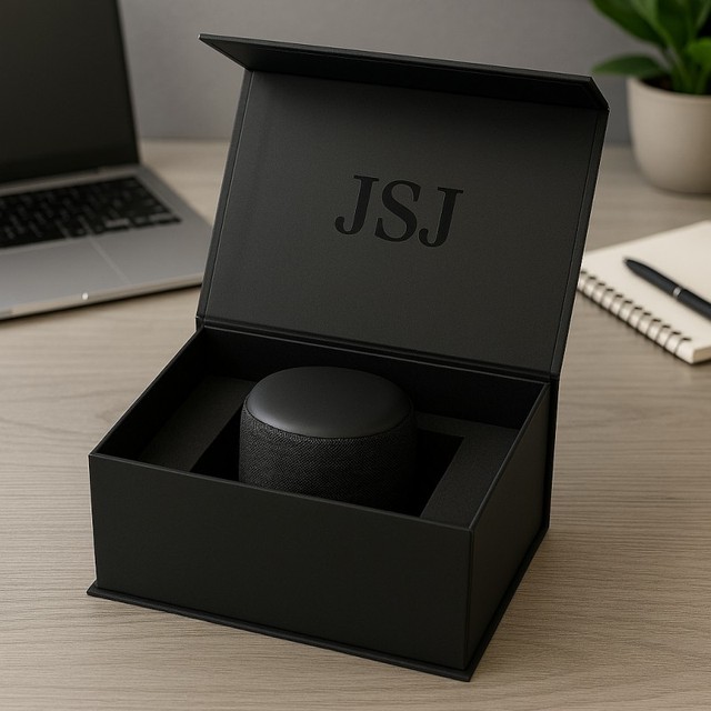 Matte Black Rigid Cardboard Folding Design Box for Intelligent Speaker Packaging Luxury Magnetic Gift Box with UV Coating