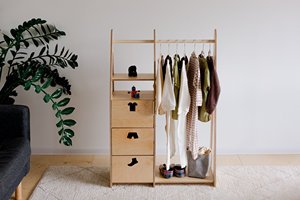 Porte-vêtements en bois pour enfants, armoire Montessori <span class=keywords><strong>avec</strong></span> tiroirs, support à manteaux pour enfants, organisateur de rangement pour chambre d'enfant, étagère - Product Image 6