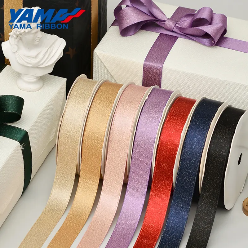 Yama di fabbrica facce doppie poliestere 3-38 millimetri di lusso glitter oro purl nastro di raso per gli accessori