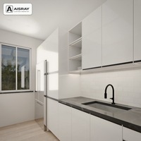 Meubles de cuisine RTA ultra-brillants au design moderne, configuration en U, assemblage en kit et boîtes de rangement en panneaux mélaminés