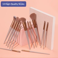 Ensemble de 13 pinceaux de maquillage avec poils en fibres synthétiques, manches en plastique - Pinceaux pour fard à paupières, poudre libre, blush, anticernes - Portable