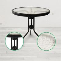 Table de salle à manger de patio avec cadre en verre trempé, table ronde de bistrot, mobilier d'extérieur, table en métal de jardin
