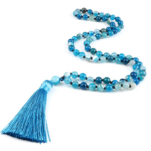 80 Stück Mala Edelstein Mattschwarz Achat Onyx Lava Rosenquarz Tigerauge Amazonit Stein perlen Halskette Handgemachter Quasten schmuck - Product Image 5