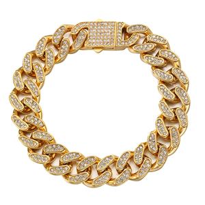 Grueso oro PVD hombres Acero inoxidable grueso Iced Out piedra completa <span class=keywords><strong>Bling</strong></span> joyería Schmuck cubano enlace cadena <span class=keywords><strong>Collar</strong></span> para hombres brazalete - Product Image 1