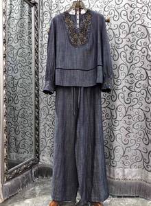 En kaliteli yeni kadın seti 2025 sonbahar kış Denim seti Lady lüks boncuk uzun kollu Denim Tops + uzun mavi kot takım elbise - Product Image 2