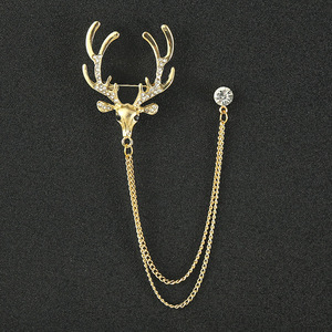 Moda Broche dos homens agressivos Full Diamond <span class=keywords><strong>Eagle</strong></span> Deer Head Terno Laço Cadeia Tassel Acessórios Principalmente Liga Jóias - Product Image 3