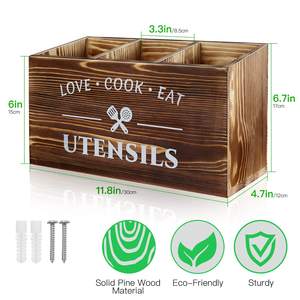 Коричневый деревенский кухонный подставка для посуды, резной деревянный держатель посуды с 3 отделениями для фермерского дома и счетчика - Product Image 2