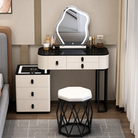 Table de toilette contemporaine multifonctionnelle avec système audio Bluetooth, éclairage, en bois massif écologique, rangement durable pour usage domestique