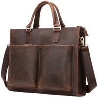 Porte-documents en cuir véritable pour homme, sac à main rétro grande capacité en cuir Crazy Horse, sac multifonctionnel personnalisable