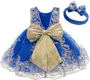 Robe de soirée tutu en dentelle brodée avec sequins et nœud papillon pour bébé fille, avec accessoire pour la tête - Product Image 4