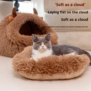 Cama de Felpa <span class=keywords><strong>para</strong></span> Perros y Gatos, Diseño de Monstruo Pequeño, Estampado de Animales de Dibujos Animados Modernos, Cálida y Acogedora <span class=keywords><strong>para</strong></span> Dormir Profundamente en Todas las Estaciones - Product Image 4