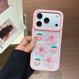 เคสโทรศัพท์มือถือลายการ์ตูนดอกไม้สตรอว์เบอร์รี่สำหรับ iPhone 17 Air 16 15 14 Pro Max ลายแมว KT เรซิ่น 3 มิติ น่ารัก โบว์ DIY ฝาหลังใส - Product Image 5